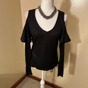 Boston Proper Black Cold Shoulder Top Sz M EUC